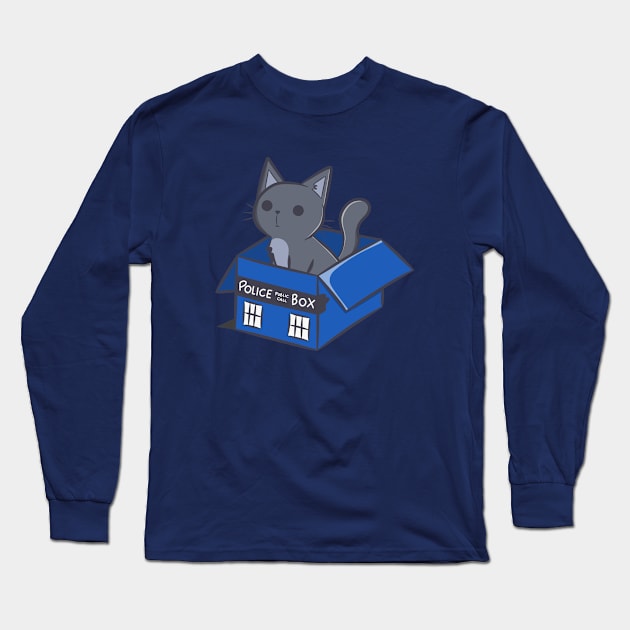 Cat In a Blue Box Long Sleeve T-Shirt by dededoodles